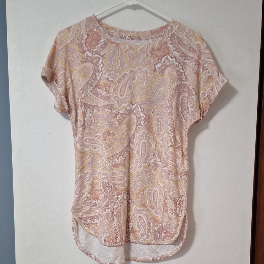 Cupio Paisley Print Short Sleeve Top - Pink and Cream